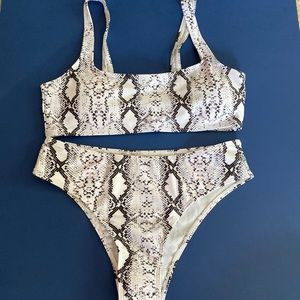 Snakeskin Scoop Neck High Waisted Bikini